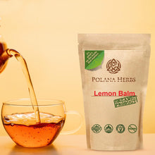 Charger l&#39;image dans la galerie, Lemon Balm Tea Organic Loose Leaves Herbal Tea (Mellisa Officinalis), Cut and Sifted, Stress Relief, Immune System Booster Phytonutrients, Increases Tranquility Mood Elevator, Caffeein Free, Food Graded Resealable Kraft Eco-Pack - polanaherbs